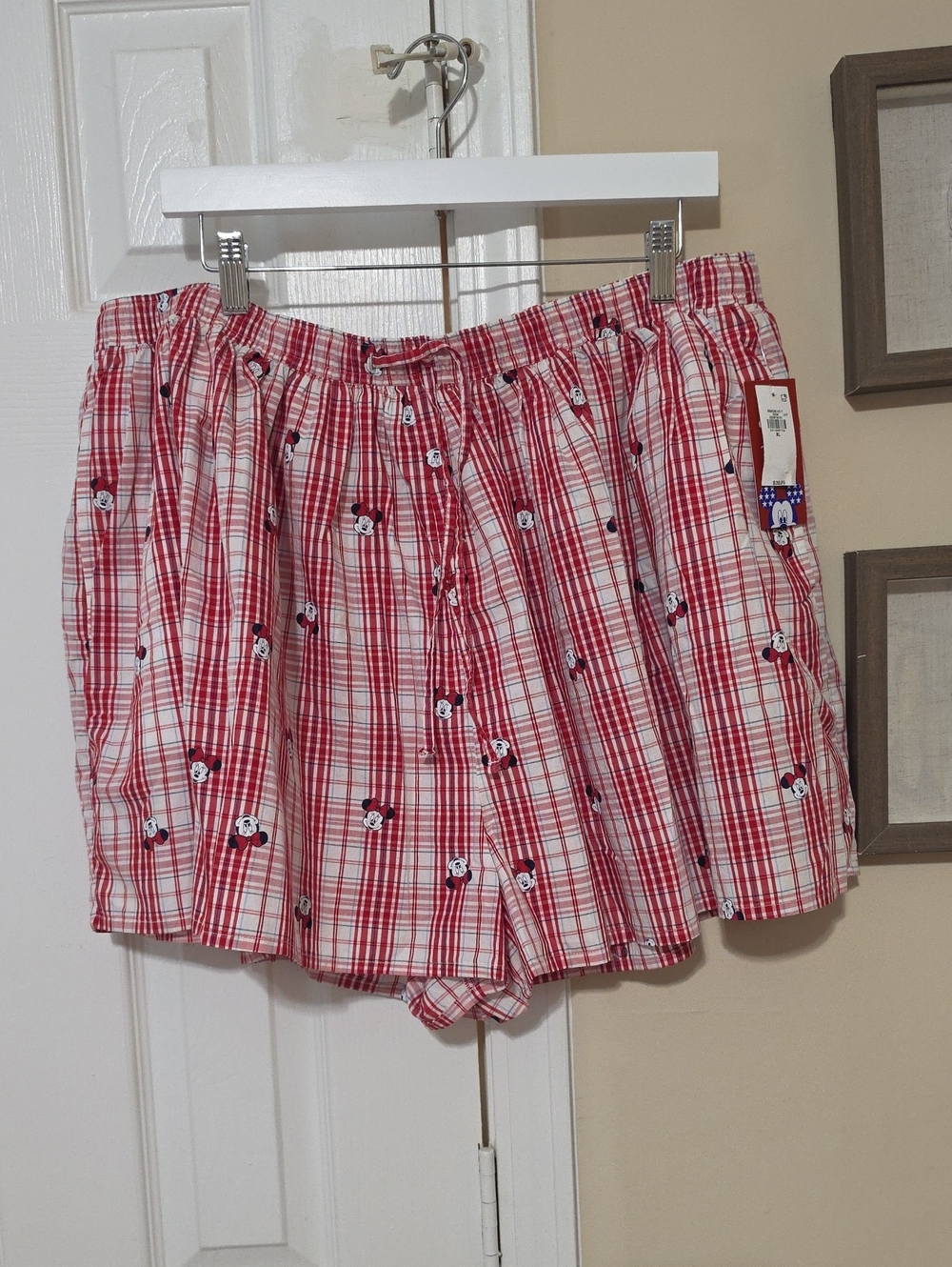 Disney Red Plaid Women's Lounge Shorts with Mickey Motif
